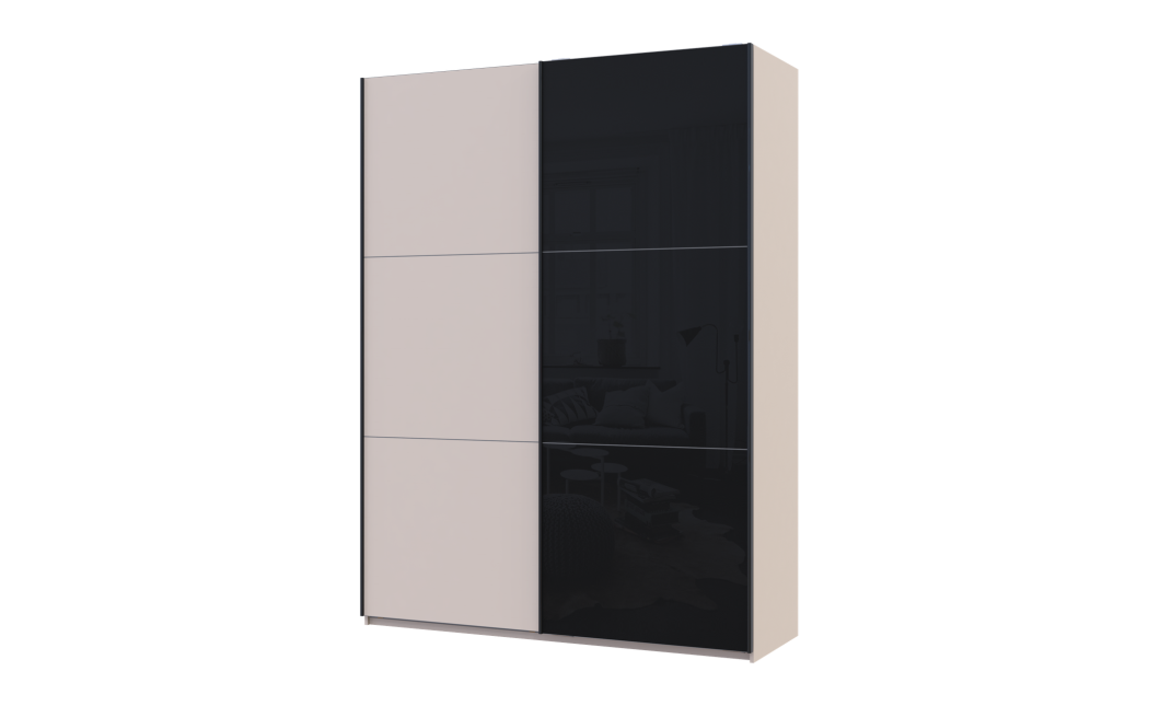 Tolóajtós gardróbszekrény Doros G-Caiser Kasmír / Fekete 1 bútorlap / 1 üveg 3 rész 180x60x240 (42005323)