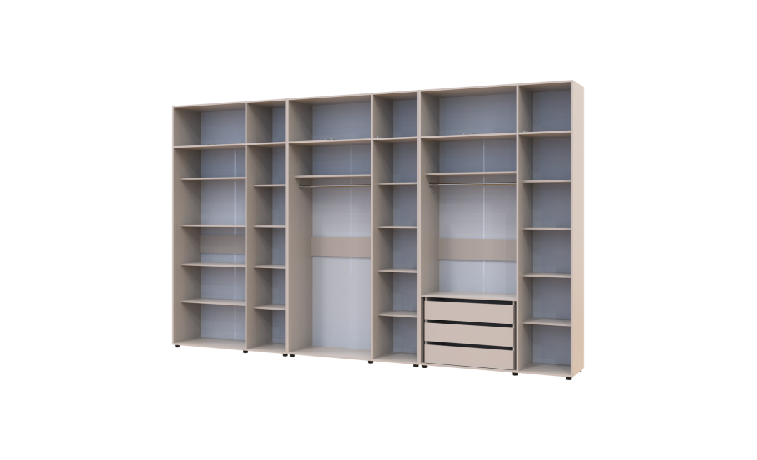 Gardróbszekrény fiókokkal, polcokkal és felsőszekrénnyel Doros Kasper Kasmír 3+3+3 ajtó 405x48x245 (42005736)