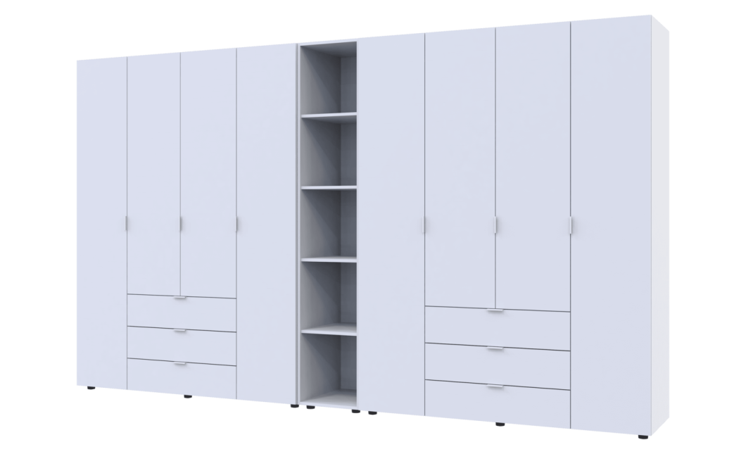 Gardróbszekrény szett Doros Gelár nyitott polccal Fehér 4+4 bútorlap 348,2x49,5x203,4 (42005040)