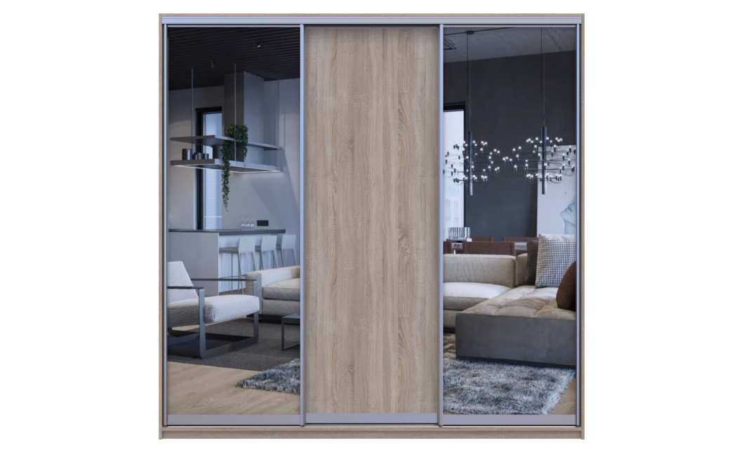 Tolóajtós gardróbszekrény Doros City light Sonoma tölgy 1 bútorlap / 2 tükör 225х60х225 (42002136)