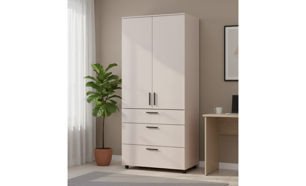 Nyílóajtós gardrobszekrény Doros Thorn Kasmír 2 ajtó/3 fiók vállfás 90x51,6x200 (44900449)