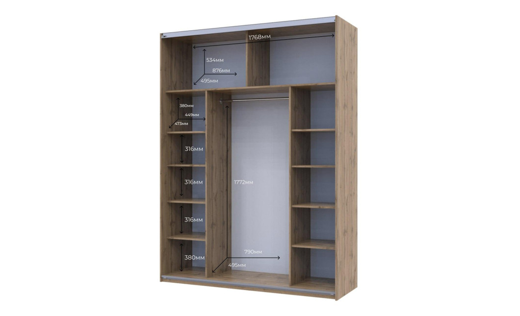 Tolóajtós gardróbszekrény Doros G-Caiser Ewok tölgy / Fekete 2 üveg / 3 rész 180х60х240 (80737751)
