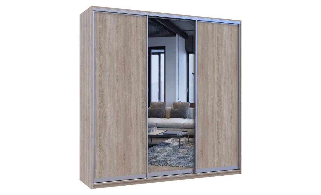 Tolóajtós gardróbszekrény Doros City light Sonoma tölgy 2 bútorlap / 1 tükör 225х60х225 (42002135)