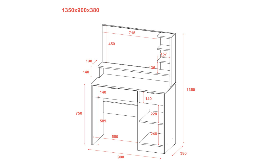 Smink asztal Doros Estelle bútorlap 90 × 38 × 135 (41516050)