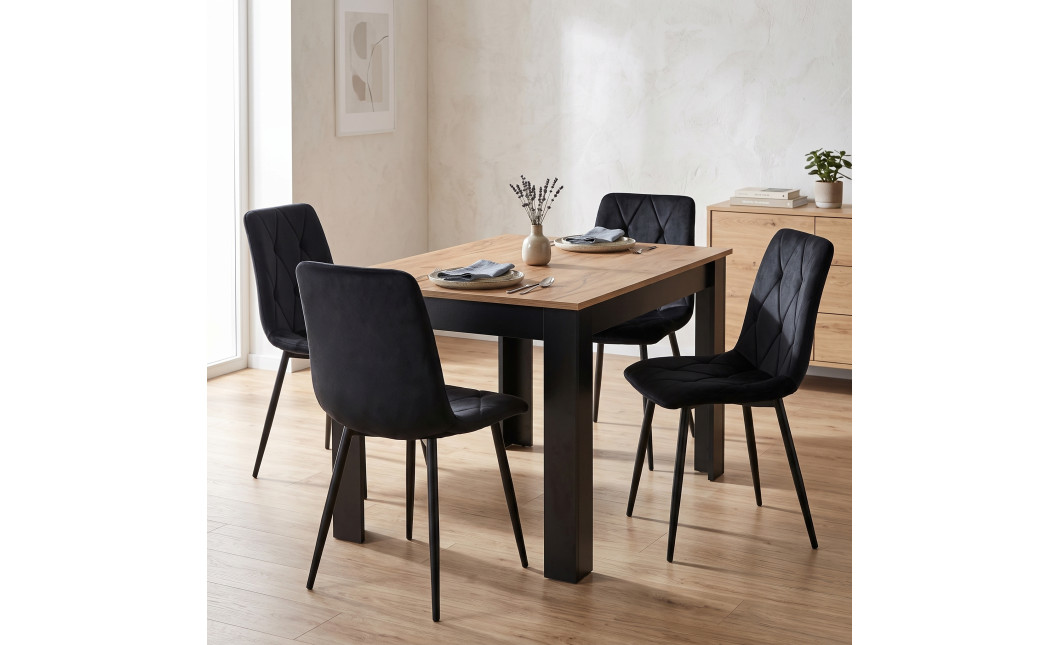 Étkezőgarnitúra: NP étkezőasztal 120x80 Craft / fekete + 4 db LIBRA szék fekete bársony / fekete lábak (100408835)