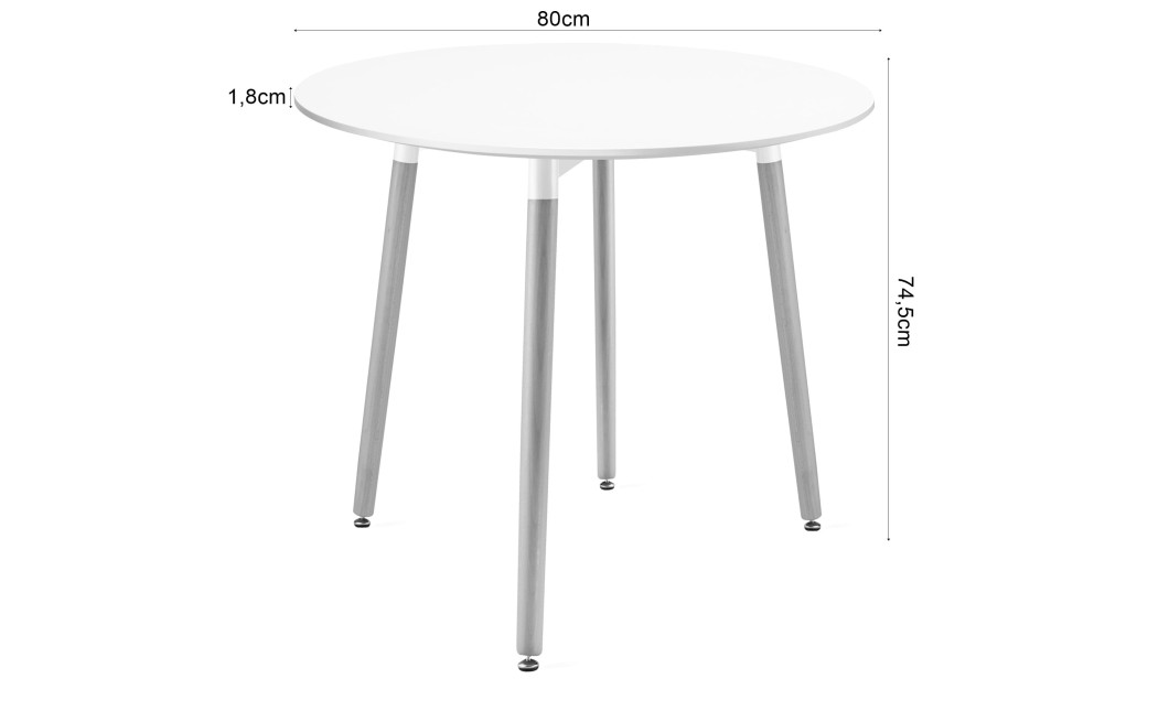 Étkezőgarnitúra: KAMI kerek étkezőasztal 80 cm fehér / fa színű lábak + 4 db MARK szék szürke (100831317)