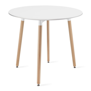 KAMI kerek étkezőasztal 80 cm - fehér / fa színű lábak (10038311)