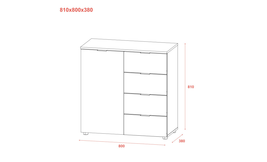 Komód Doros Ron 1 1 ajtó 4 Fiók Fehér 80x38x81 (41516005)