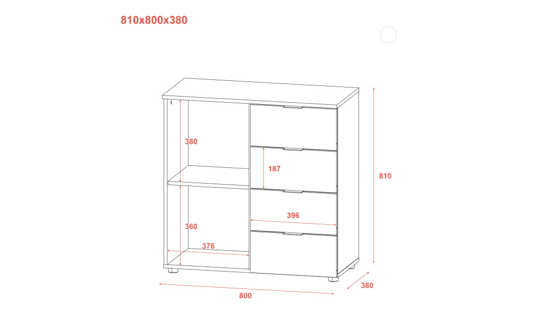 Komód Doros Ron 1 1 ajtó 4 Fiók Fehér 80x38x81 (41516005)