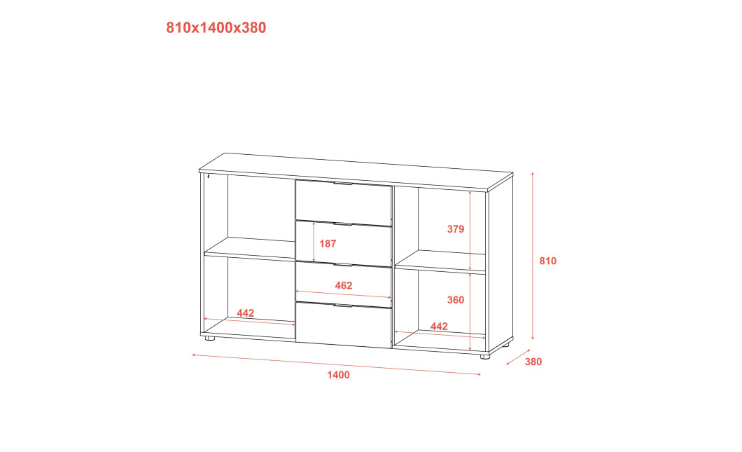 Komód Doros Ron 5 Grafitszürke 2 bútorlap 4 Fiók 140x38x81 (44900235)