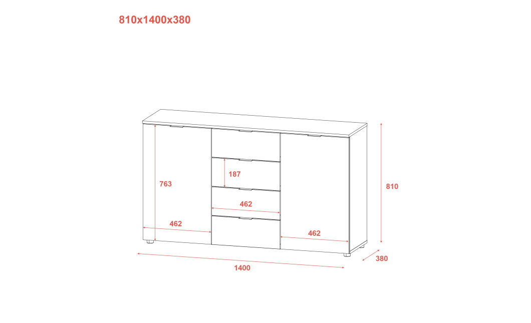 Komód Doros Ron 5 Grafitszürke 2 bútorlap 4 Fiók 140x38x81 (44900235)