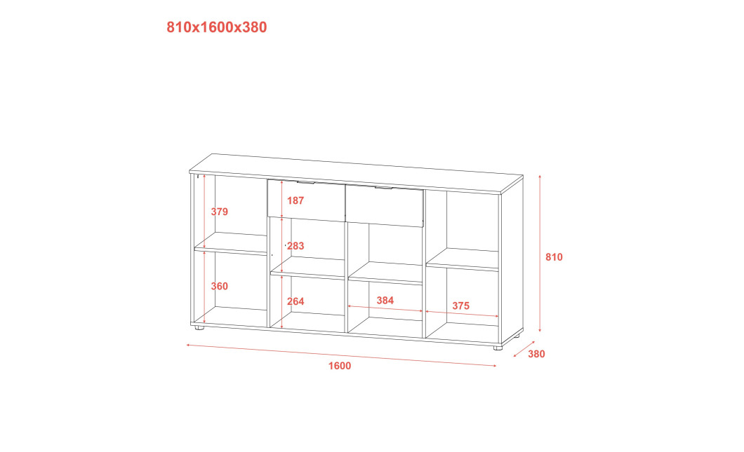 Komód Doros Ron 7 kasmír 4 bútorlap 2 Fiók 160x38x81 (41516049)