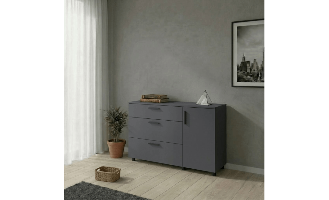 Komód Doros Thorn Antracit 3 fiók/1ajtó 135×51,6×80 (41510185)
