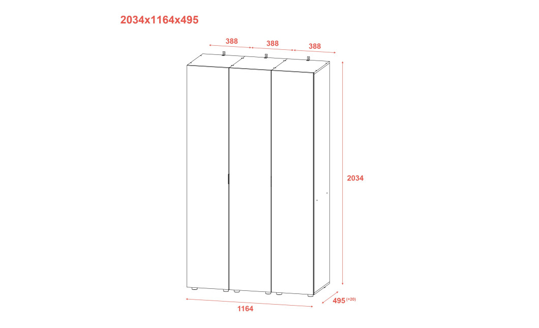 Gardróbszekrény szett 3 Tükör Doros Gelár kasmír 117x49,5x203,4 (42005104)