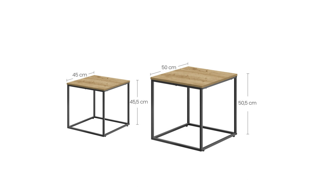 Négyzet alakú dohányzóasztal szett (2 db) – artisan tölgy / fekete lábak (10029091)