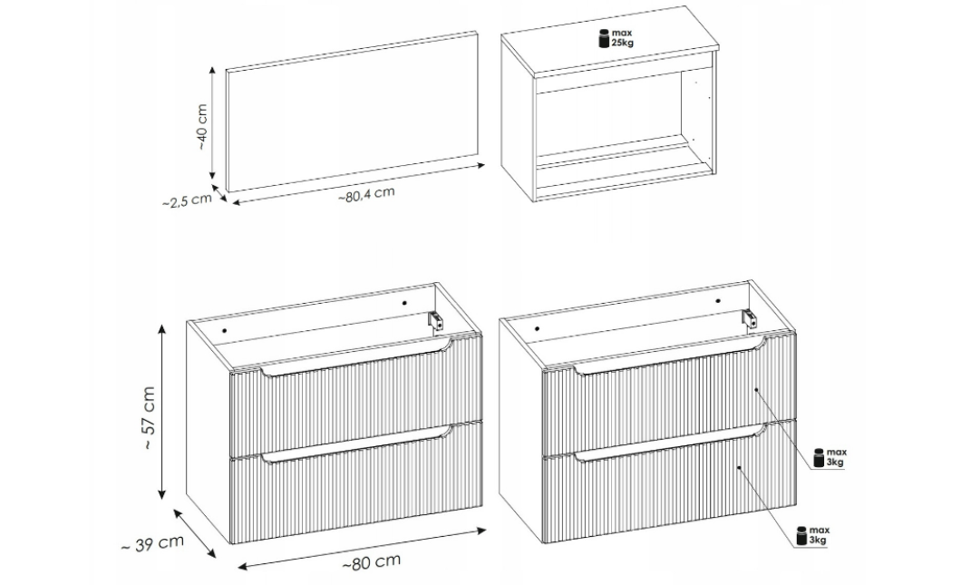 80 cm-es fürdőszoba bútor szett munkalappal, Beyond pultra szerelhető mosdóval és magas szekrénnyel (20090049)