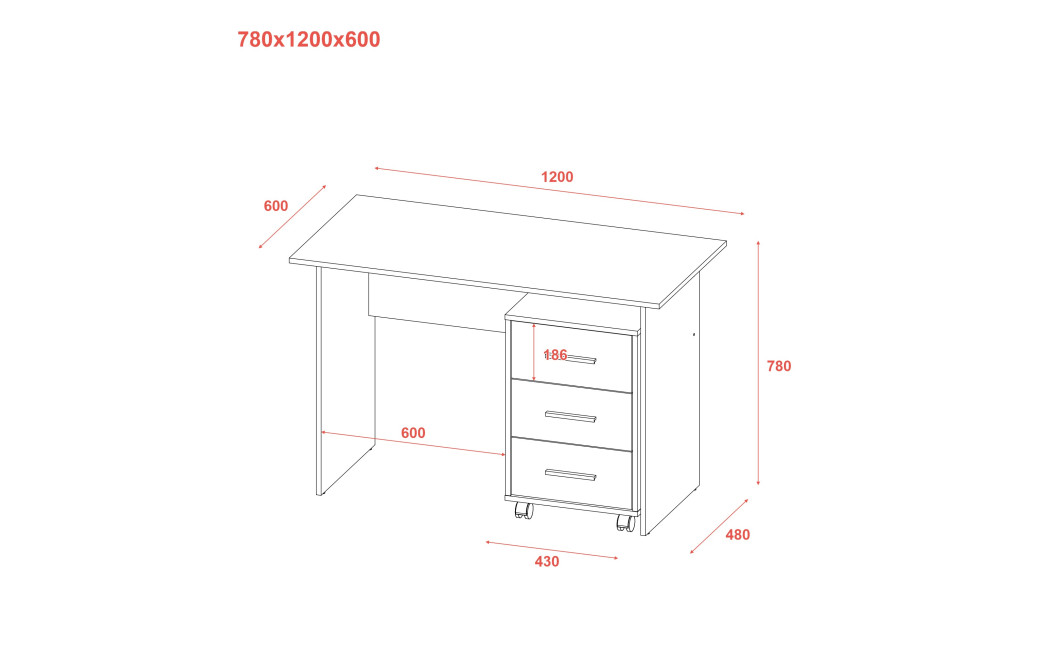 Számítógépasztal Doros T3 Fehér 120x60x78 (44900063)