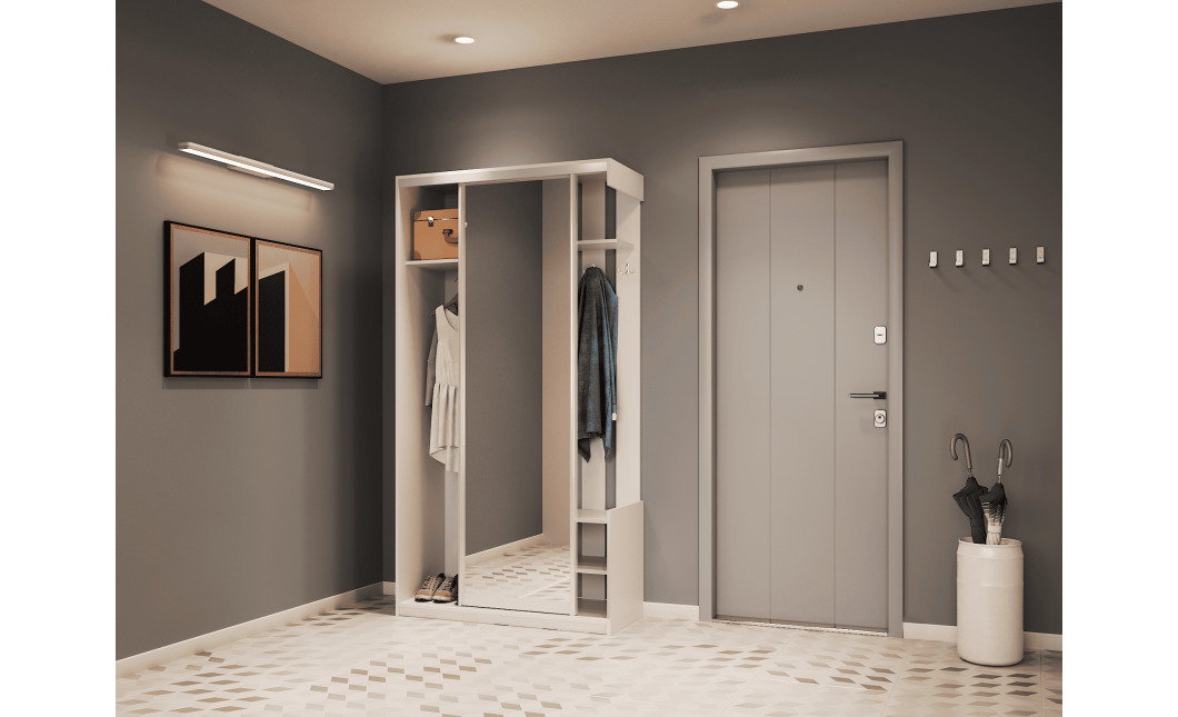 Előszobaszekrény Doros City One Door Fehér 1 Tükör 110x45x210 (44900058)