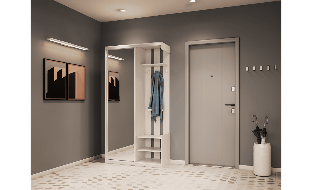 Előszobaszekrény Doros City One Door Fehér 1 Tükör 110x45x210 (44900058)