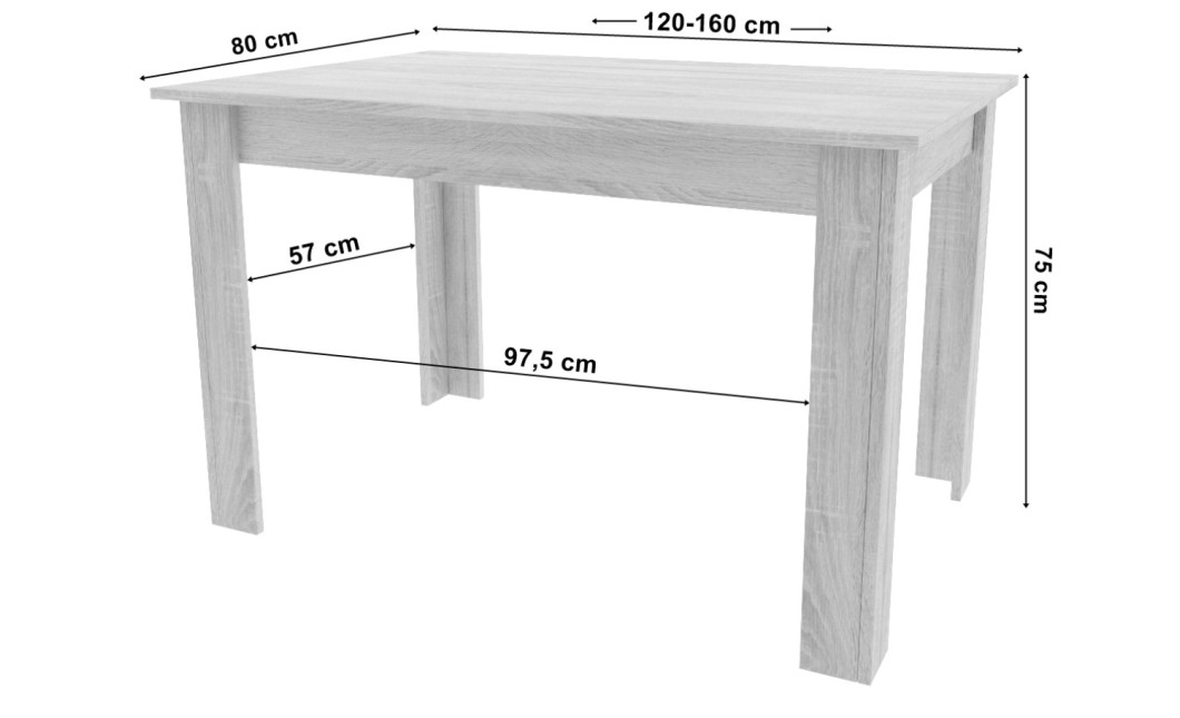 NP nagyobbítható asztal 120–160x80 Artisan tölgy + fekete (100155171)