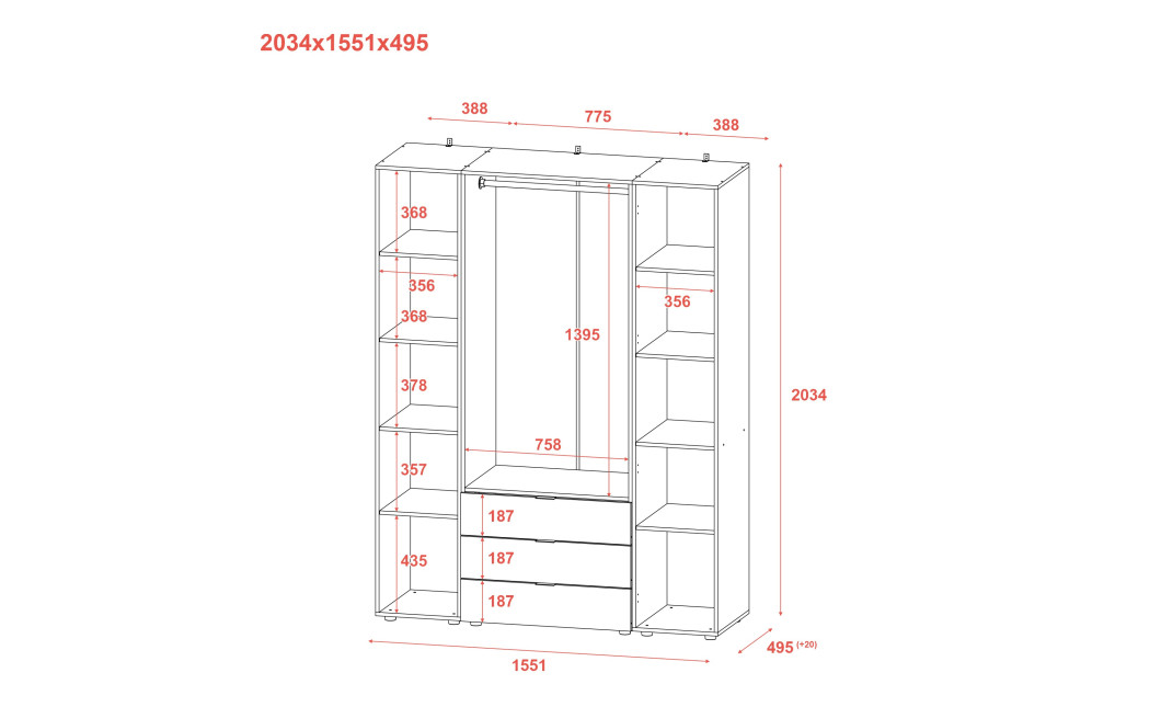 Nyílóajtós gardróbszekrény Doros Gelár Fehér 4 bútorlap 155x49,5x203,4 (80397642)