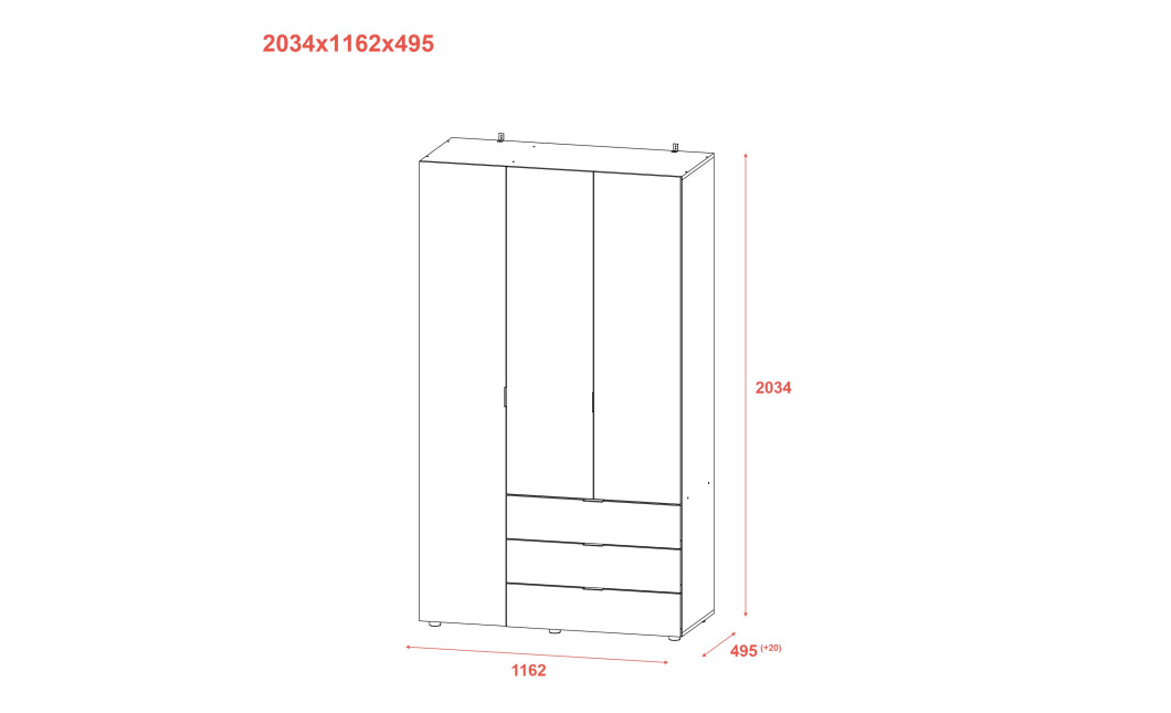 Nyílóajtós gardróbszekrény Doros Gelár Sonoma tölgy 3 bútorlap 116,2x49,5x203,4 (80397559)