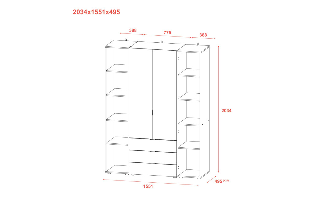 Nyílóajtós gardróbszekrény Doros Gelár Sonoma tölgy 4 bútorlap 155x49,5x203,4 (80397560)