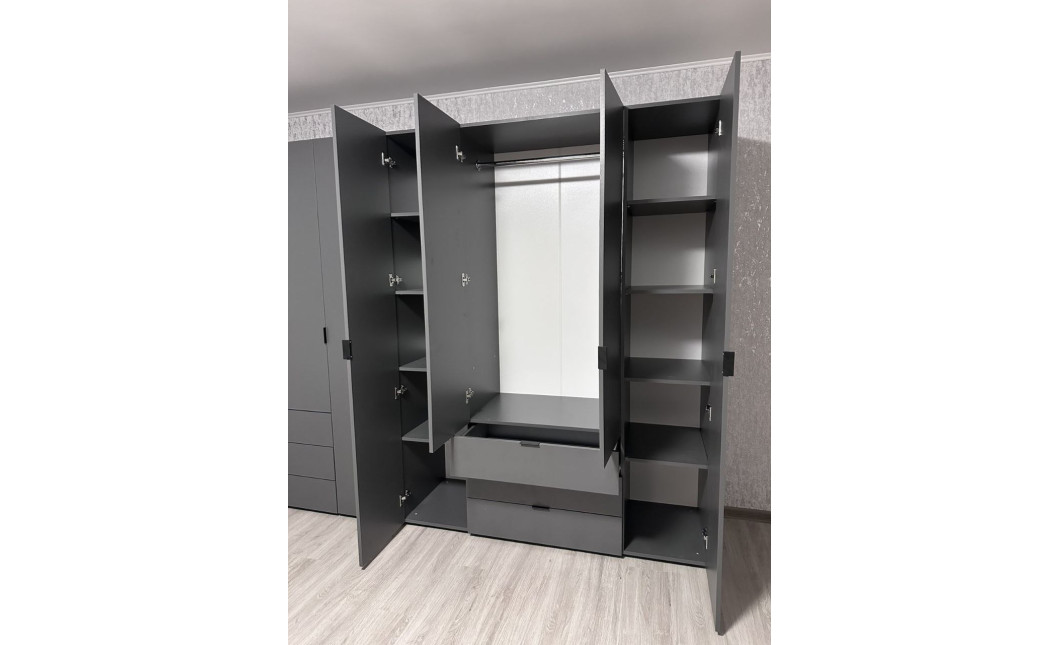 Nyílóajtós gardróbszekrény Doros Gelár szett Grafitszürke 4+4 bútorlap 310x49,5x203,4 (42002130)