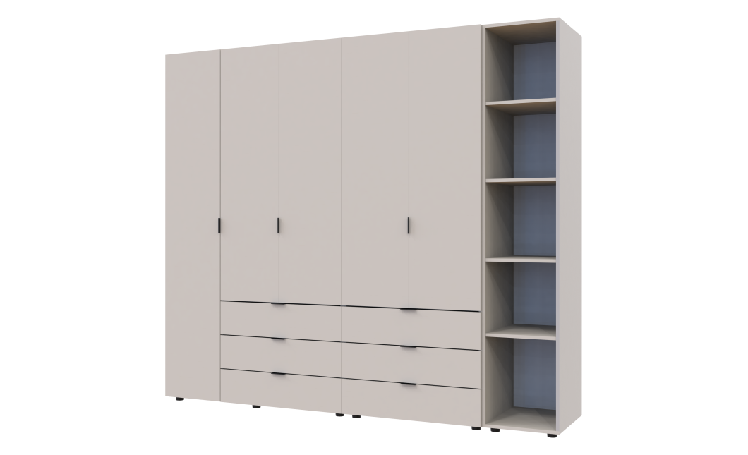 Nyílóajtós gardróbszekrény Doros Gelár nyitott polccal kasmír 2+3 bútorlap 231,9x49,5x203,4 (80737650)