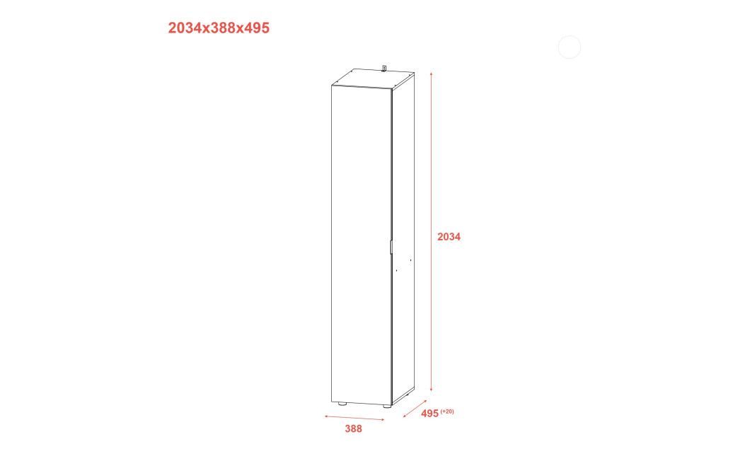 Nyílóajtós gardróbszekrény Doros Gelár Fehér Tükör 39x49,5x203,4 (44900242)