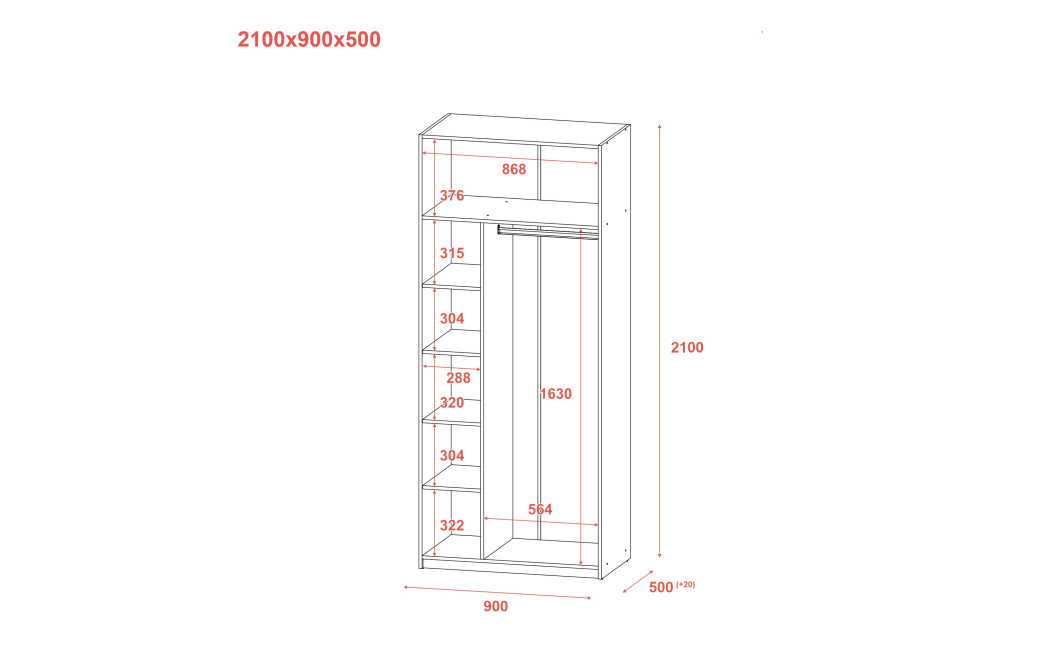 Nyílóajtós gardróbszekrény Doros Ken Beton/Fehér 2 bútorlap 90x52x210 (80737020)