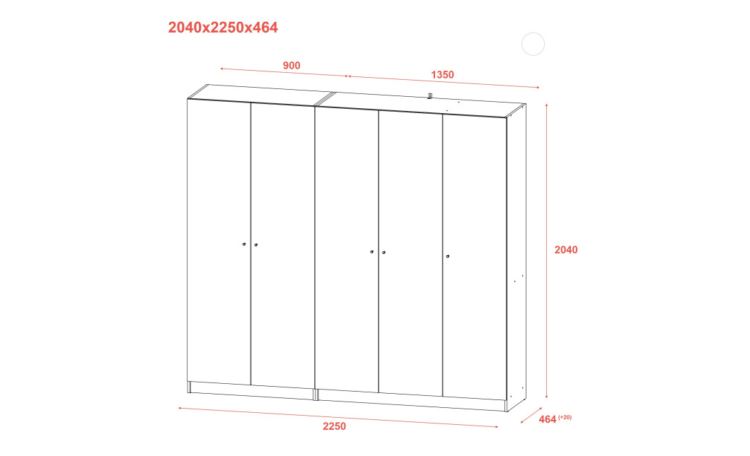 Nyílóajtós gardróbszekrény Doros Promo Fehér 2+3 bútorlap 225x48x204 (42005004)