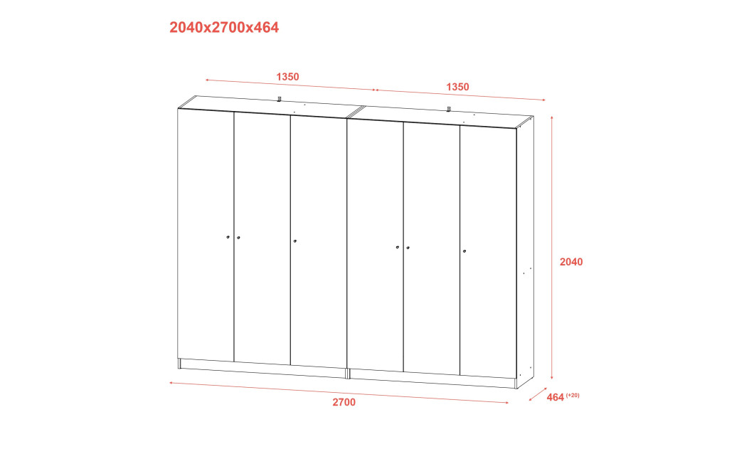 Nyílóajtós gardróbszekrény Doros Promo Fehér 3+3 bútorlap 270x48x204 (42005006)