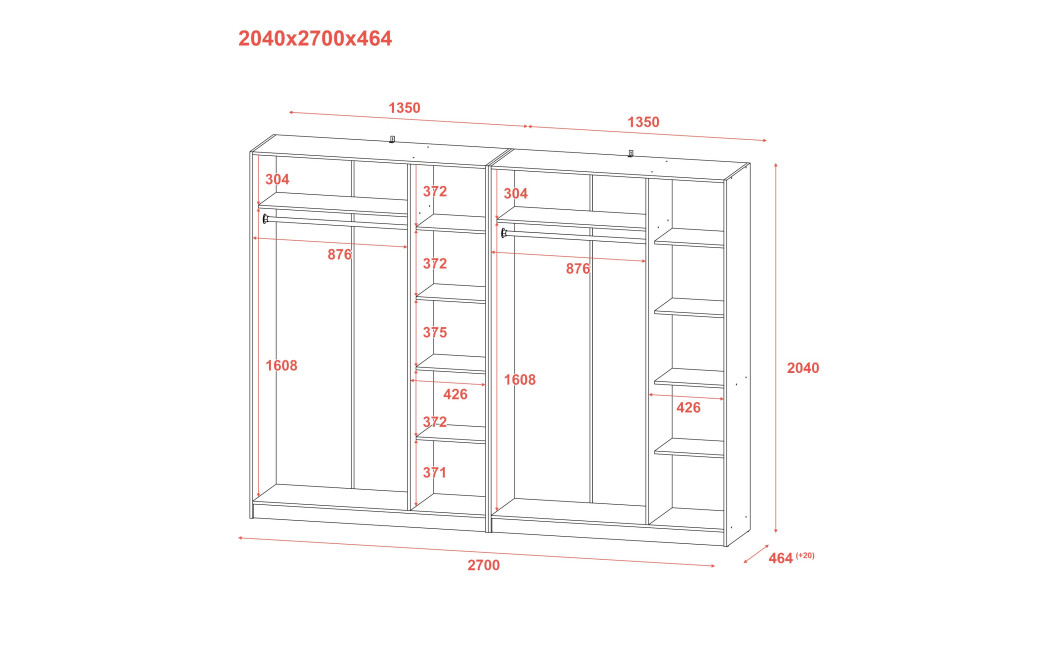 Nyílóajtós gardróbszekrény Doros Promo Fehér 3+3 bútorlap 270x48x204 (42005006)