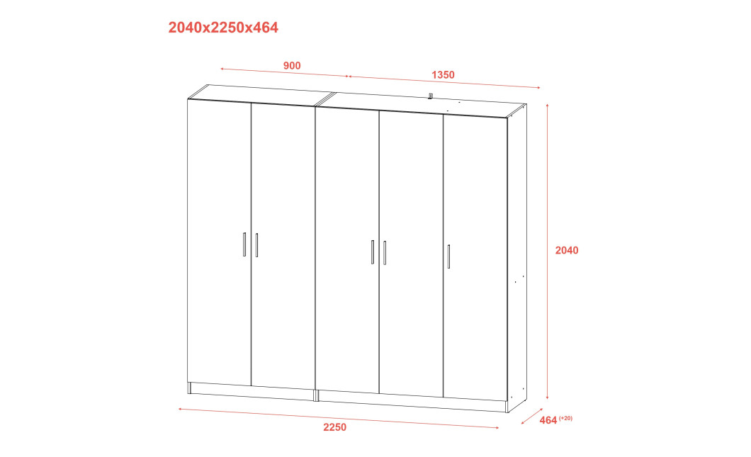 Nyílóajtós gardróbszekrény Doros Promo Sonoma tölgy 2+3 bútorlap 225x48x204 (42005003)