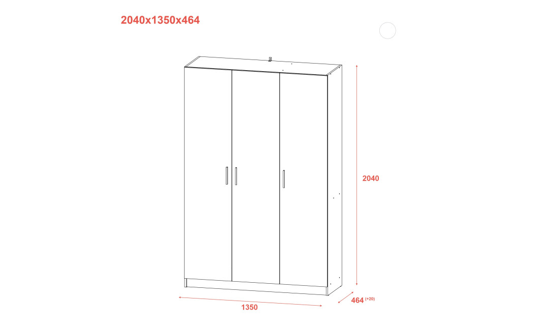 Nyílóajtós gardróbszekrény Doros Promo Sonoma tölgy 3 bútorlap 135x48x204 (80737072)