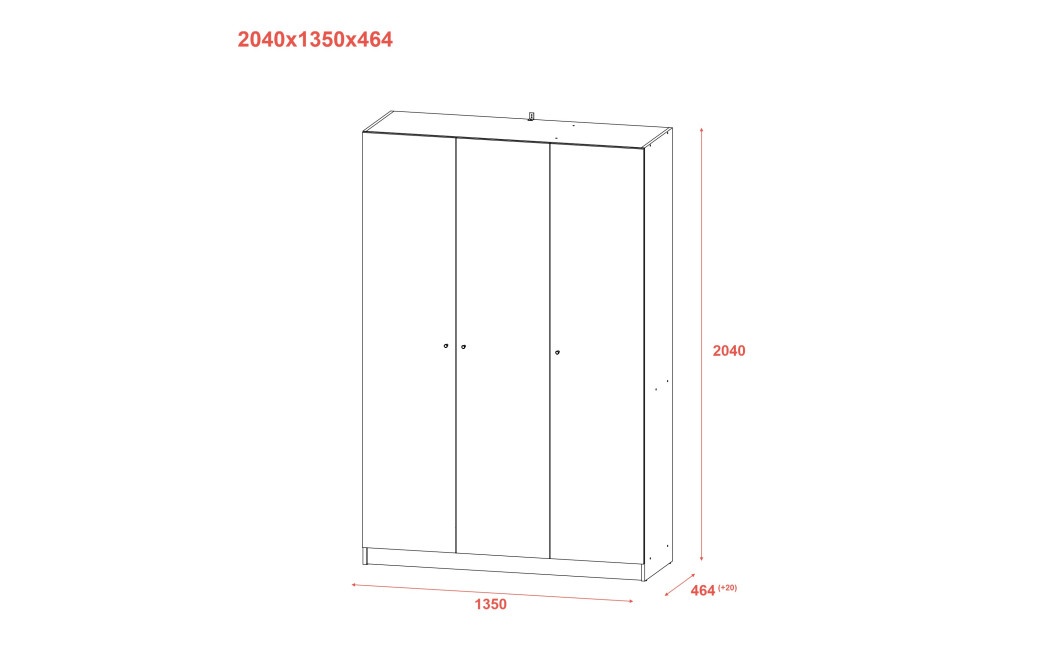 Nyílóajtós gardróbszekrény Doros Promo kasmír 3 bútorlap 135x48x204 (80737669)