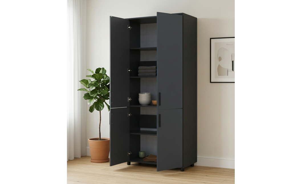 Nyílóajtós gardrobszekrény Doros Thorn Antracit 2 ajtó polcokkal 90x51,6x200 (44900444)