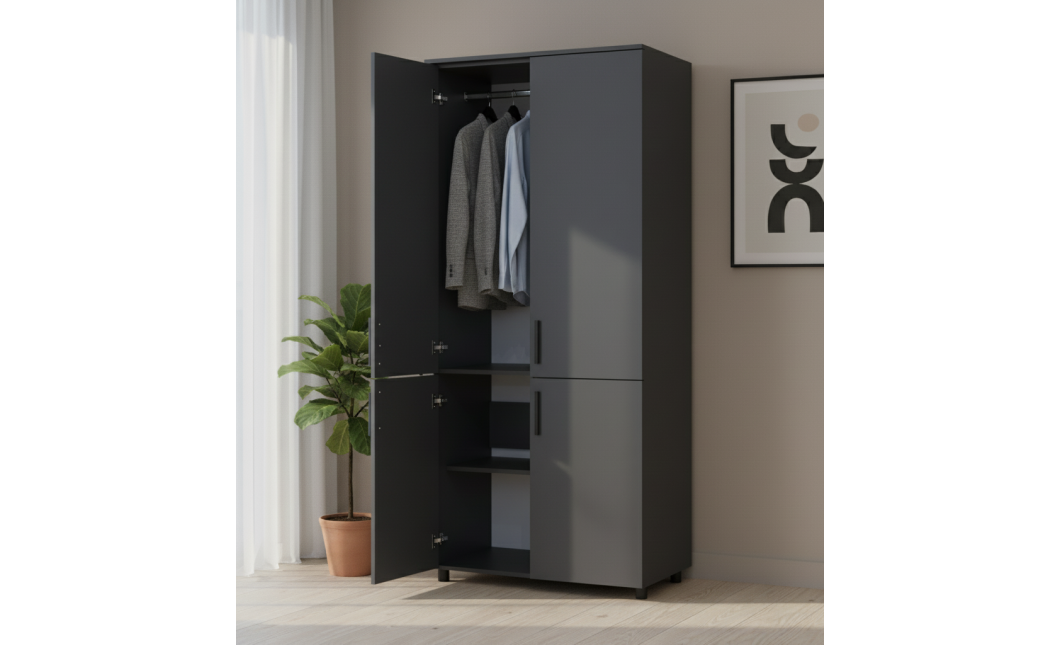 Nyílóajtós gardrobszekrény Doros Thorn Antracit 2 ajtó vállfás 90x51,6x200 (44900443)
