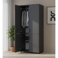 Nyílóajtós gardrobszekrény Doros Thorn Antracit 2 ajtó vállfás 90x51,6x200 (44900443)