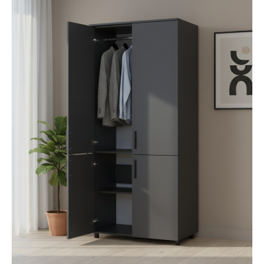 Nyílóajtós gardrobszekrény Doros Thorn Antracit 2 ajtó vállfás 90x51,6x200 (44900443)