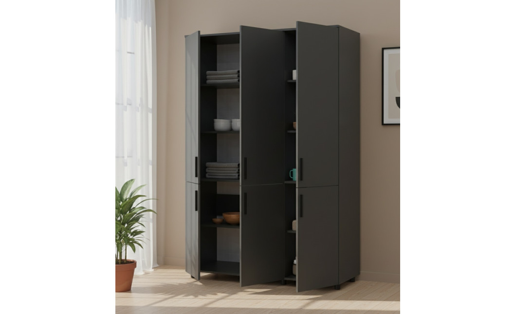 Nyílóajtós gardrobszekrény Doros Thorn Antracit 3 ajtó polcokkal 135x51,6x200 (44900492)
