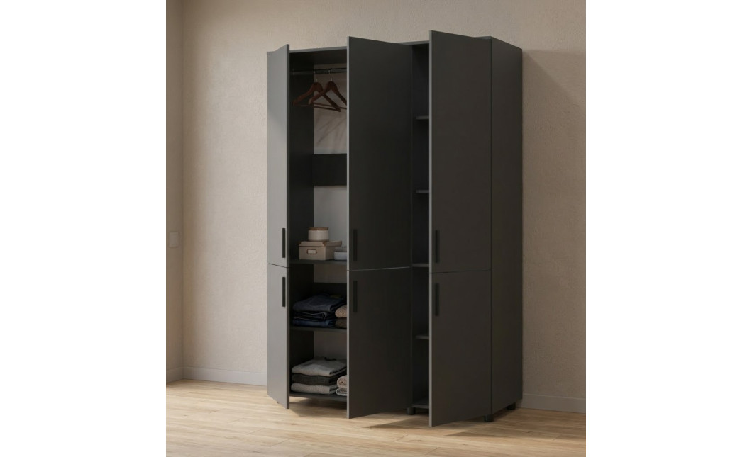 Nyílóajtós gardrobszekrény Doros Thorn Antracit 3 ajtó vállfás 135x51,6x200 (44900491)