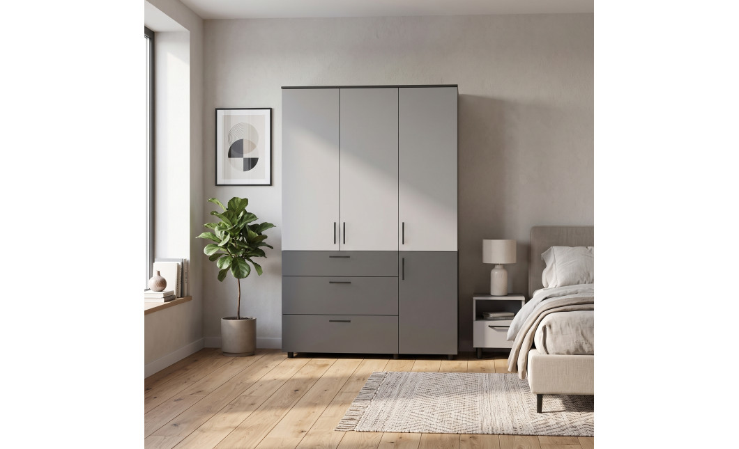 Nyílóajtós gardrobszekrény Doros Thorn Antracit/Szürke 3 ajtó/3 fiók vállfás 135x51,6x200 (44900521)