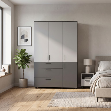 Nyílóajtós gardrobszekrény Doros Thorn Antracit/Szürke 3 ajtó/3 fiók vállfás 135x51,6x200 (44900521)