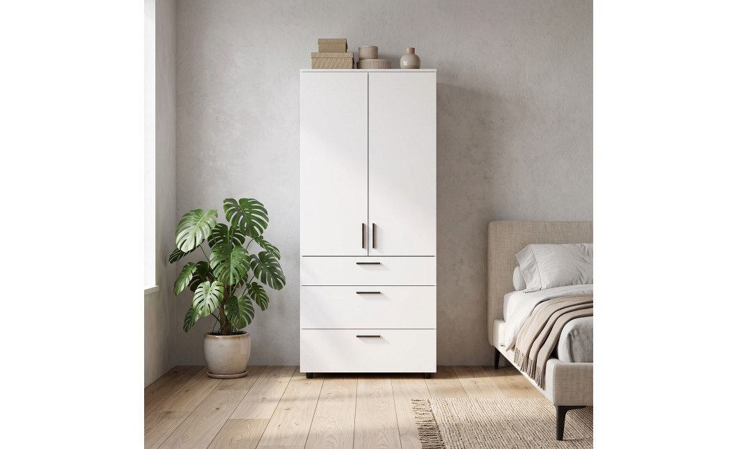 Nyílóajtós gardrobszekrény Doros Thorn Fehér 2 ajtó/3 fiók polcokkal 90x51,6x200 (44900438)
