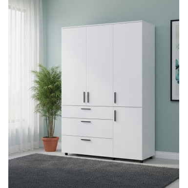 Nyílóajtós gardrobszekrény Doros Thorn Fehér 3 ajtó/3 fiók vállfás 135x51,6x200 (44900485)