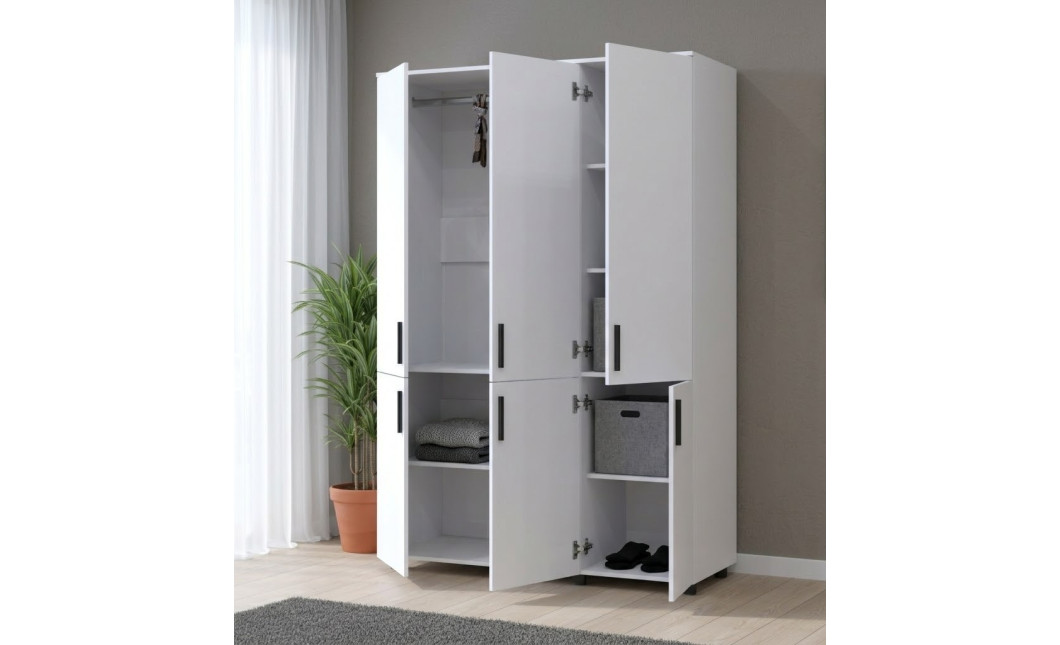 Nyílóajtós gardrobszekrény Doros Thorn Fehér 3 ajtó vállfás 135x51,6x200 (44900483)