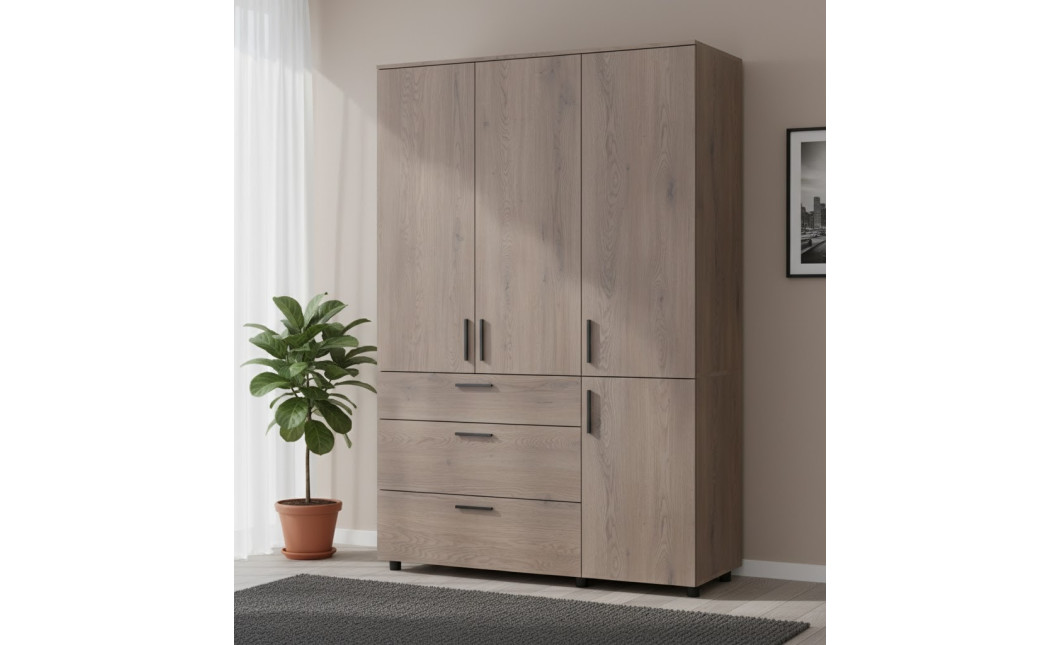 Nyílóajtós gardrobszekrény Doros Thorn Cremona Cannolo 3 ajtó/3 fiók polcokkal 135x51,6x200 (44900478)