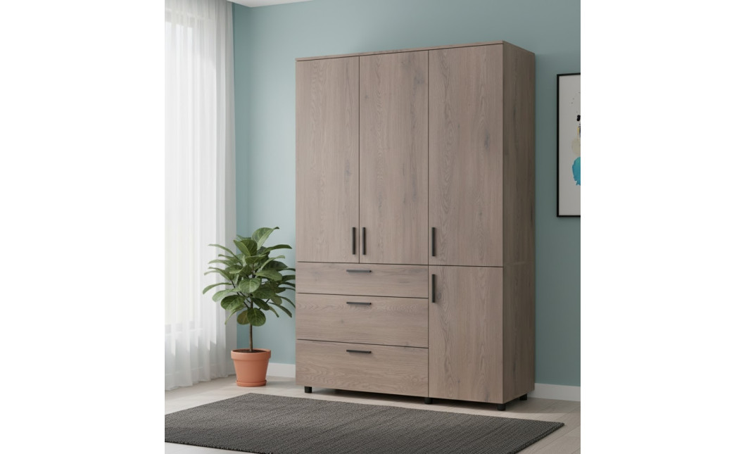 Nyílóajtós gardrobszekrény Doros Thorn Cremona Cannolo 3 ajtó/3 fiók vállfás 135x51,6x200 (44900477)